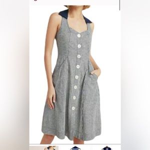 EUC Camillia Gingham Collarded Dress Linen Anthropologie 6